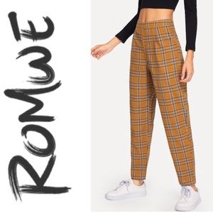 Plaid Yellow Pants Romwe
